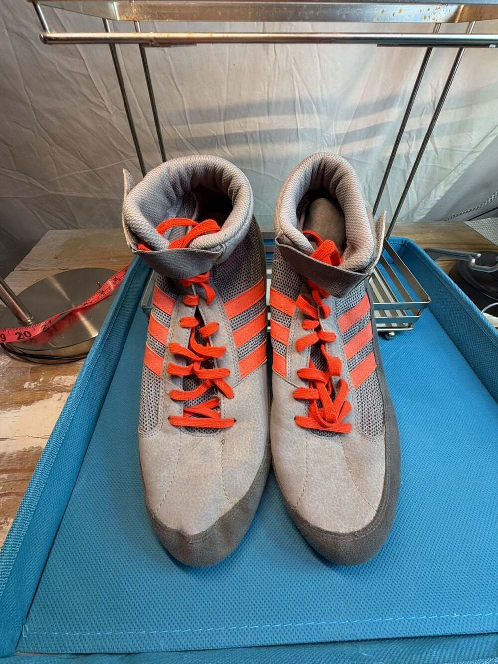 Adidas HVC 2 Wrestling Shoes Grey Solar red orange size 12